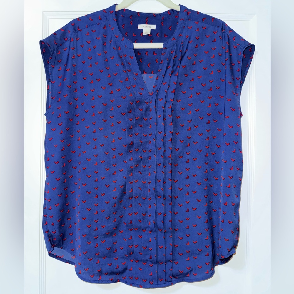 Caslon Blue Blouse with Red Accents